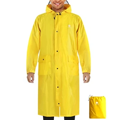 Afbeelding van Anyoo Unisex waterdichte draagbare lichtgewicht regenjas Compacte regenponcho met capuchon Herbruikbaar mouwen voor buitenshuis werken Backpacken Kamperen Geel
