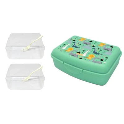 Afbeelding van NERTHUS FIH 1293 Lunchbox voor kinderen, dinosaurus, licht en gemakkelijk te reinigen, met 2 scheidingswanden vork