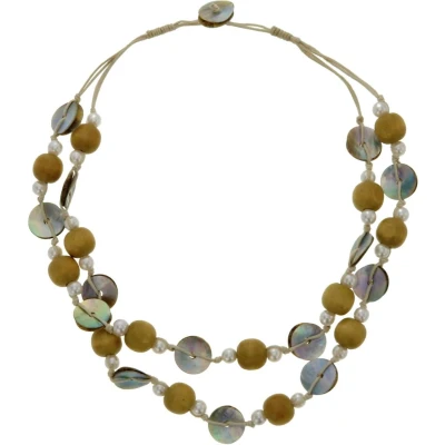 Afbeelding van Behave Beige ketting met houten kralen, parels en schelp