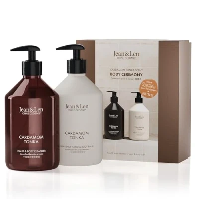 Afbeelding van Jean&amp;Len Body Ceremony Cardamom en Tonka, met Hand Cleanser Balm, geschenkdoos, zachte, kruidige geur, verpakking is FSC gecertificeerd, veganistische cadeauset
