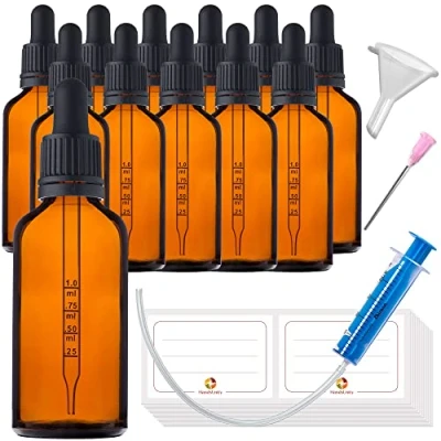 Afbeelding van HandsUnity 50ml 12st Pipetfles Klein Glazen Flesje Amberkleurige Apothekerspot set Met Zwarte Pipetdop inclusief 29st Hulp Accessoires Bruine Flessen