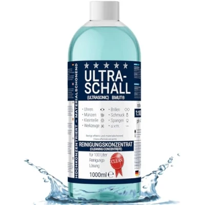 Afbeelding van 1 x 1000 ml ultrasoonreiniger, concentraat, vloeistof, voor brillen, horloges, sieraden, kunstgebitten en nog veel meer in een ultrasoonbad