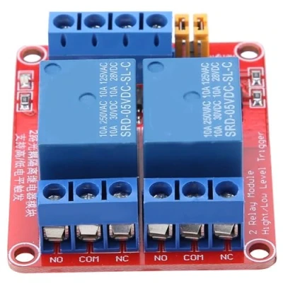Afbeelding van Relaismodule, 2 kanaals relaismodule met optocoupler isolatie Hoge en lage trigger voor Arduino 5V/12V/24V (5V) Relais