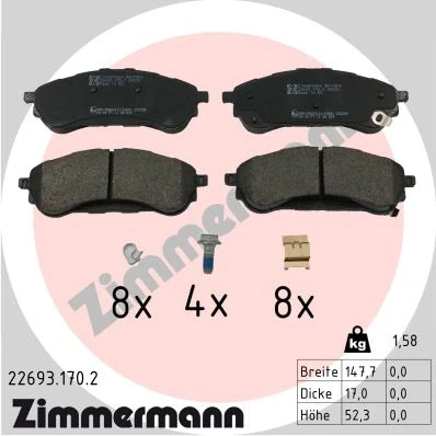 Afbeelding van ZIMMERMANN 22693.170.2 Remblokkenset FORD: Ranger Mk3 (TKE) 3.2 TDCi 4x4, 2.0 EcoBlue Achterwielaandrijving, EcoBlue, 2.2