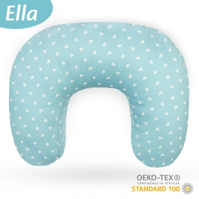 Afbeelding van Ella Voedingskussen met hoes van 100% katoen Zwangerschapskussen Inclusief afneembare en wasbare Blauw witte hartjes