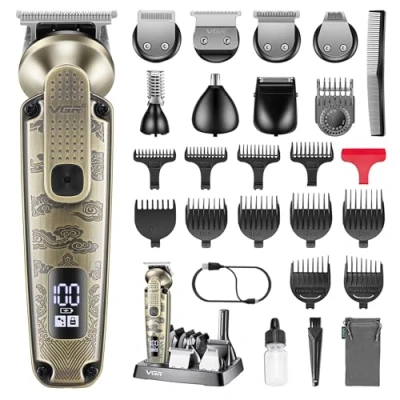Afbeelding van VGR 095 Baardtrimmer voor mannen, 7 in 1 waterdichte draadloze tondeuse en trimmerset, elektrische scheerapparaten T Blade verzorgingsset neus, lichaam, oor gezicht, snor