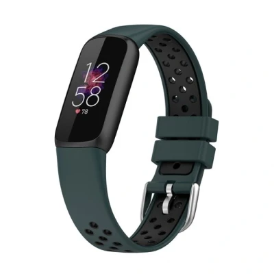 Afbeelding van Fitbit Luxe Siliconen sportbandje Maat: Large Donkergroen + zwart