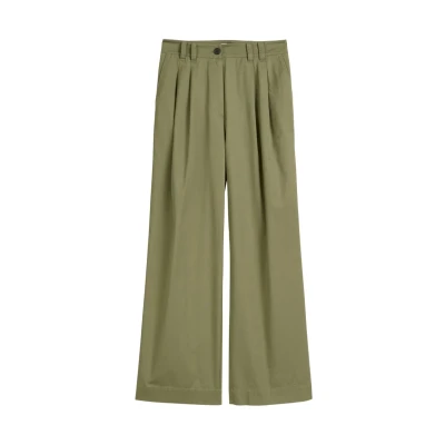 Afbeelding van Marc O&#039;Polo Weite Bundfalten Broek, Dames, Maat: 32, Forest moss