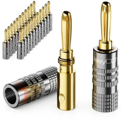 Afbeelding van deleyCON 24 Stuks Bananenstekkers Set Verguld Schroefbaar voor Luidsprekerkabel 0,75 mm 4,5 &amp; bijv. HiFi Audio Home Theater Ontvanger Grijs
