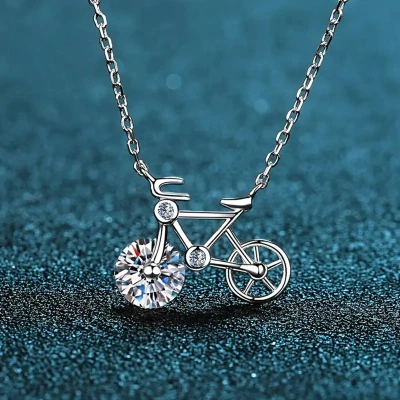 Afbeelding van 925 Sterling Zilveren Damesketting Met Fiets Hanger Hipoallergeen En Creatief Ontwerp