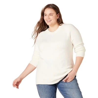 Afbeelding van Amazon Essentials Dames Classic Fit Soft Touch Lange Mouw Crewneck Trui, Ivoor, L