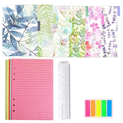 Afbeelding van QincLing Hervulbare A5 Notebook Set, 1 Pack 50 Vellen 6 Gaten Losbladig Gevoerd Refill Papier, Stks PVC Binder Index Verdelers Onderwerp Verdelers, Liniaal En 125 Note Vlaggen Tabs