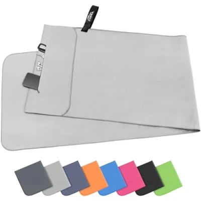 Afbeelding van Pameil Fitness handdoek met ritssluiting 120 x 50 cm Gym Microvezel handdoek, compact en sneldrogend sporthanddoek voor de sportschool (lichtgrijs)
