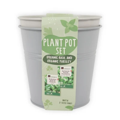 Afbeelding van Bloempot set met Bio zaadjes Basilicum &amp; Peterselie