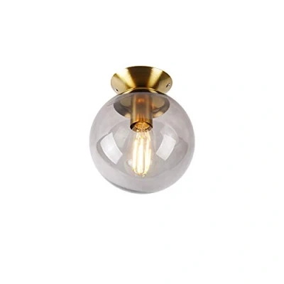 Afbeelding van QAZQA Art deco plafondlamp messing met smoke glas Pallon