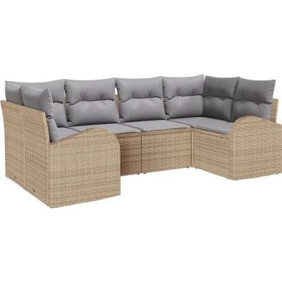 Afbeelding van vidaXL 6 Delige Tuincouchset met Kussens Beige Poly Rattan