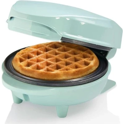 Afbeelding van Bestron mini wafelijzer voor klassieke wafels, met antiaanbaklaag, kinderfeestjes, Familiefeest, Pasen of Kerst, retro design, 550 Watt, kleur: mint