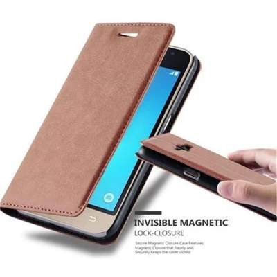 Afbeelding van Cadorabo Hoesje geschikt voor Samsung Galaxy J1 2016 in CAPPUCCINO BRUIN Beschermhoes Case magnetische sluiting Cover