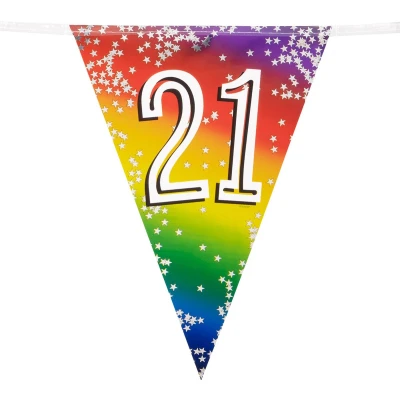 Afbeelding van Vlaggenlijn 21 jaar versiering vlaggetjes slinger 6 meter Vlaggenlijnen