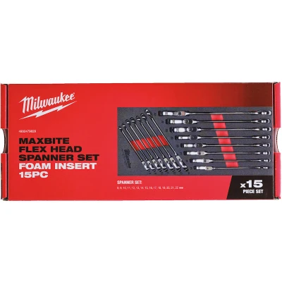 Afbeelding van Milwaukee Accessoires MAX BITE Flex Steek Ratelsleutel Set Foam Inlay 15 delig 4932479829