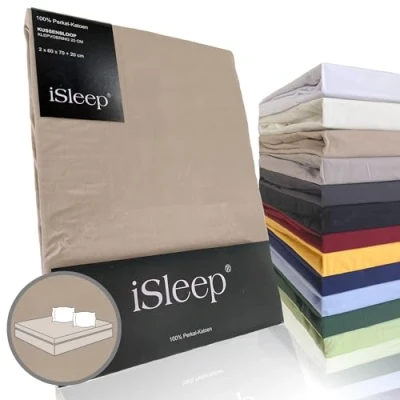 Afbeelding van iSleep Perkal Kussenslopen (2 stuks) 100% Katoen 60x70 cm Medium Beige