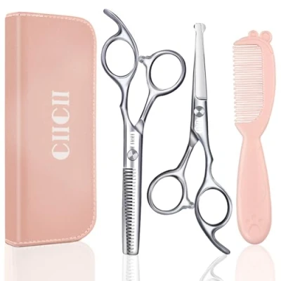 Afbeelding van CIICII Kinderen Haarschaar Set, Veiligheid Ronde Tip Kappersschaar (Haarknipschaar Trimmen Verzorging Dunschaar) voor Baby Peuter Kinderen, Kapper Home Salon Barber Knip Kit