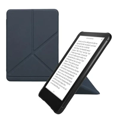 Afbeelding van kwmobile E reader hoesje geschikt voor Amazon Kindle Paperwhite (12. Gen 2024) / Colorsoft hoes Ereader flip case met standaard cover van kunstleer In donkerblauw