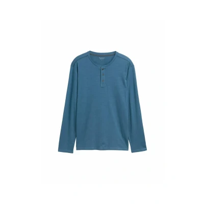 Afbeelding van TOM Tailor Henley Langarm Longsleeve, Heren, Maat: XXL, Real teal blue