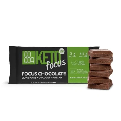 Afbeelding van Keto chocolade focus BIO 40g, 0% toegevoegde suiker, koolhydraatarme snack met MCT olie, Lion&#039;s Mane, Matcha en Guarana, perfect voor ketogene diëten