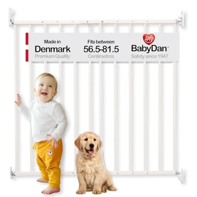Afbeelding van BabyDan Ebeltoft Veiligheidshek voor smalle openingen (56,5 81,5 cm), wandtraphek, verstelbaar en duurzaam, wit, metaal