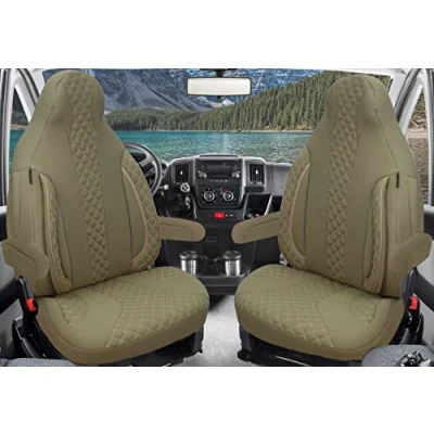 Afbeelding van BREMER SITZBEZÜGE Afmeting pilotenhoezen stoelovertrekken compatibel met camper Ducato Weinsberg Adria Dethleffs accessoires set van 2 stoelhoezen incl. armleuningen in beige WPL405