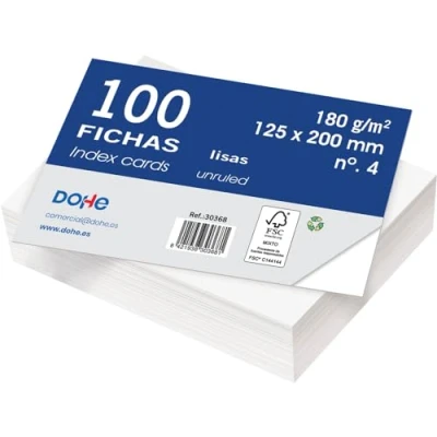 Afbeelding van Dohe Gladde indexkaarten van karton (100 stuks) kaarten voor het schrijven notities, afmetingen 20 x 12,5 cm, 180 g/m², nr. 4, kantoormateriaal wit