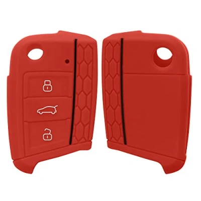 Afbeelding van kwmobile Autosleutel hoesje compatibel met VW Golf 7 MK7 3 knops hoes behuizing Sleuteletui in rood