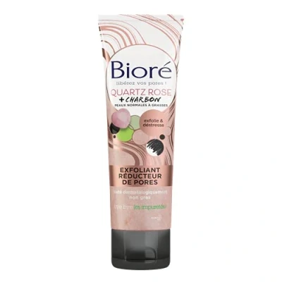 Afbeelding van BIORÉ peeling peeling, rozenkwarts + kooltjes, vermindert het uiterlijk van de poriën en verfijnt huidbeeld, 110 ml