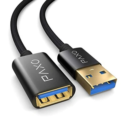 Afbeelding van USB verlengkabel 0,5m, 10 Gbit/s (1,25 GByte/s), 3.2 Gen2 (3.0, 3.1), verlengkabel, A stekker naar contact, zwart, stoffen omhulsel