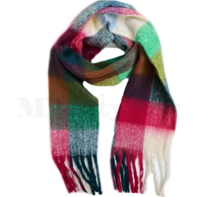 Afbeelding van sjaal Warme wintersjaal Wol Viscose Dikke shawl Geblokte Omslagdoek Donkergroen