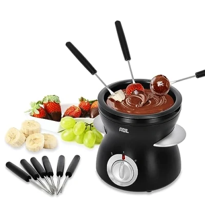 Afbeelding van ADE Elektrische chocoladefondue met 2 temperatuurstanden om te smelten en warm houden, tempereerapparaat voor chocolade couverdeur, uitneembare teflon gecoate kom 250 ml