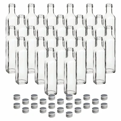 Afbeelding van gouveo Set van 24 glazen flessen, 250 ml, maraska, met schroefsluiting, zilverkleurig, lege fles, 0,25 l, om te vullen en cadeau geven, voor likeurfles, jeneverfles, azijnfles, oliefles