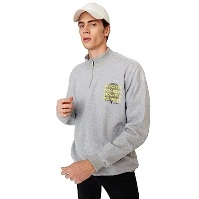 Afbeelding van Trendyol Zwarte Oversized/Wijde Snit Met Rits En Tekstprint Aan De Binnenkant, Fleece/Warme Sweatshirt Tmnaw23Sw00017