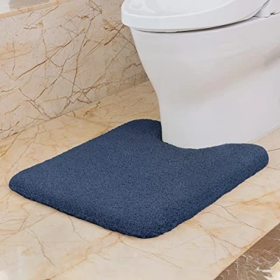 Afbeelding van VANZAVANZU Zachte wc mat met uitsparing, antislip, toiletmat van dikke en pluizige microvezel, 50 x 60 cm (marineblauw)