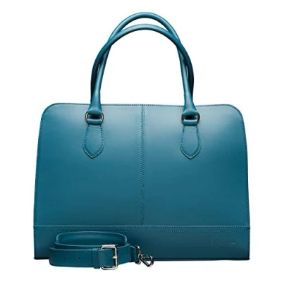 Afbeelding van Su.B Laptoptas 15 6 inch Handtassen Dames Split Leer Schoudertas met Laptopvak Turkoois