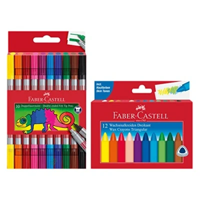 Afbeelding van Faber Castell 205032 Schoolset met 12 delig etui waskrijt en 10 dubbele viltstiften