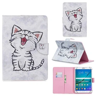 Afbeelding van XTstore Universele hoes voor 8 inch tablet, lederen standaard cover met kaartsleuf Fire HD 8, Huawei MediaPad T3 8&quot;, iPad Mini 4, Samsung Galaxy Tab S2 8.0, Lenovo 4 8/Tab 2 A8 50, kat