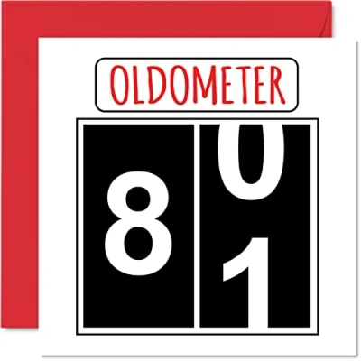 Afbeelding van Leuke 81ste verjaardagskaarten voor mannen vrouw Oldometer Happy Birthday Card papa mama overgrootvader opa Nanny oma oom tante, 145 mm x wenskaarten, 81e verjaardagskaart