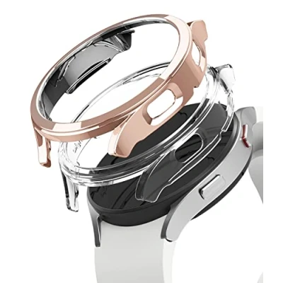 Afbeelding van Ringke Slim Compatibel met Galaxy Watch 4 40mm Case, Lichtgewicht PC Hoesje (2 Stuks) Clear &amp; Chrome Rose Gold
