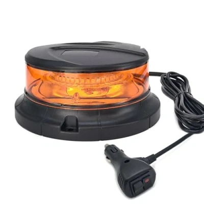 Afbeelding van AOJO LED zwaailicht geel 12V 24V oranje rondom kenlicht magneetvoet voorbekabeld 2,8 m kabel met schakelaar compact ECE R65/R10