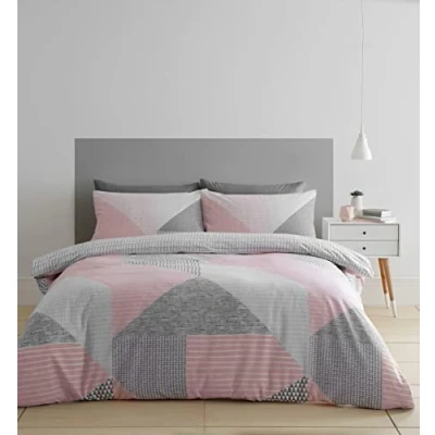 Afbeelding van Catherine Lansfield Larsson Geo Omkeerbare Dubbele Dekbedovertrek Set met Kussensloop Roze