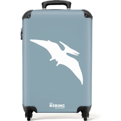 Afbeelding van NoBoringSuitcases.com® Kinderkoffer jongen Kindertrolley jongens Blauw met Pteranodon dino Handbagage koffer lichtgewicht Reiskoffer trolley kinderen Rolkoffer wieltjes Past binnen 55x40x20 en 55x35x25