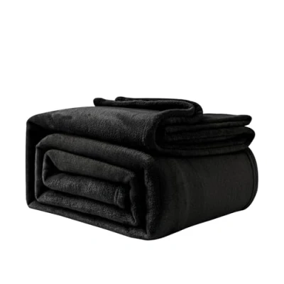 Afbeelding van Good Nite Fleece deken pluizige dekens 150 x 200 cm plaids voor banken zachte grote en volwassenen, warm, machinewasbaar (zwart, tweepersoons)