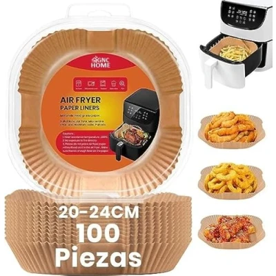 Afbeelding van Papier voor luchtfriteuse, vierkant bakpapier, antiaanbaklaag, niet geperforeerd, friteuse om te bakken, grillen magnetron, pan (20 cm), 100 stuks
